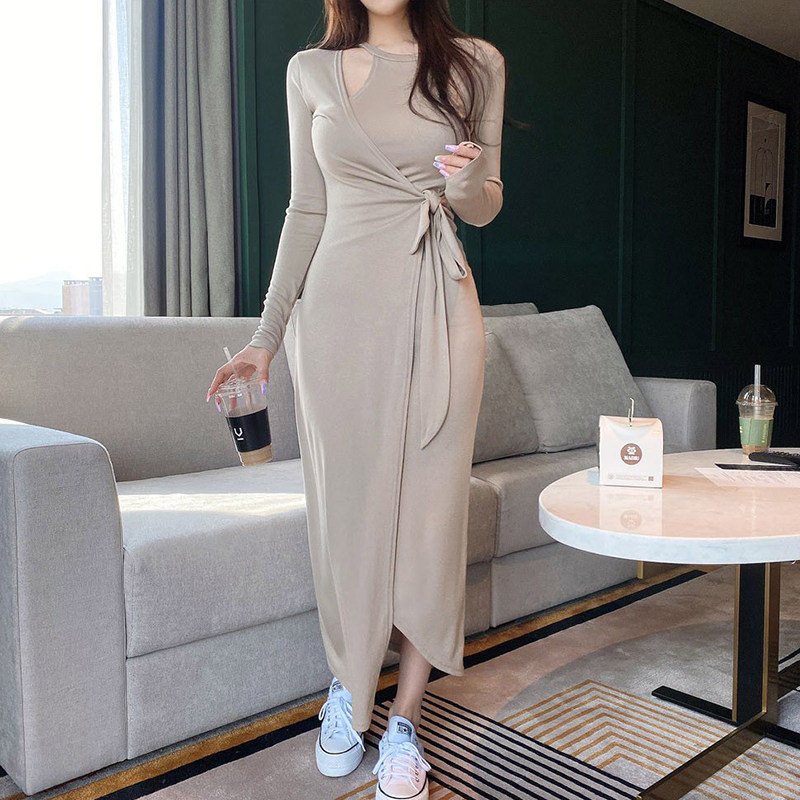 修身性感长袖连衣裙女装韩国2026新款气质包臀内搭连身长裙子显瘦