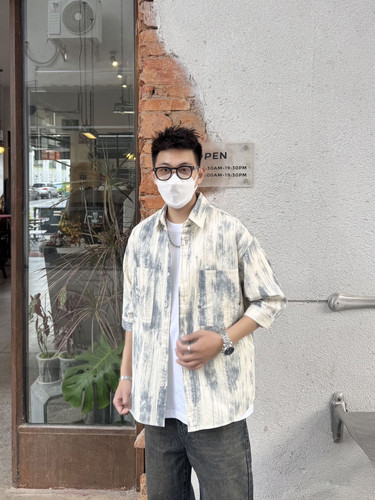tinikeng 2025新款美式复古扎染长袖衬衫男潮牌宽松衬衣外套上衣