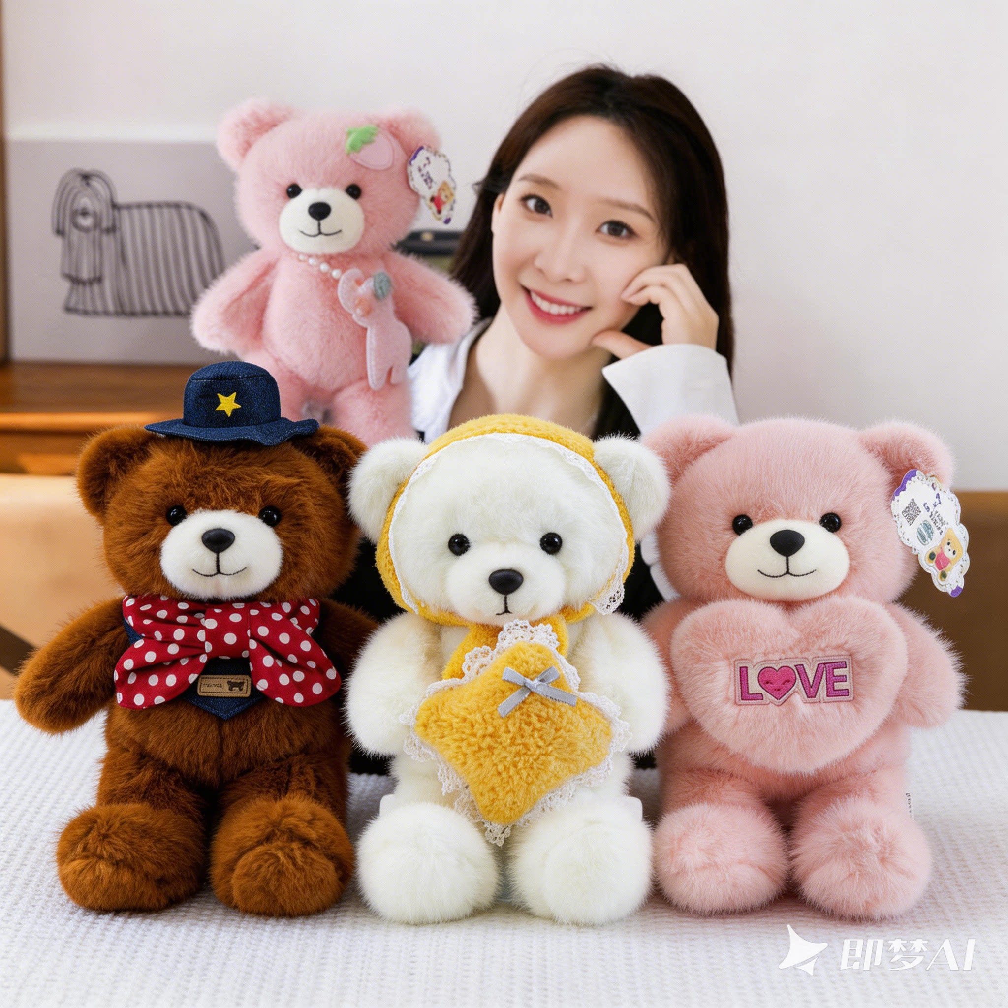 百变小熊毛绒公仔可爱抱心围巾小熊女生睡觉抱枕生日礼物娃娃批发