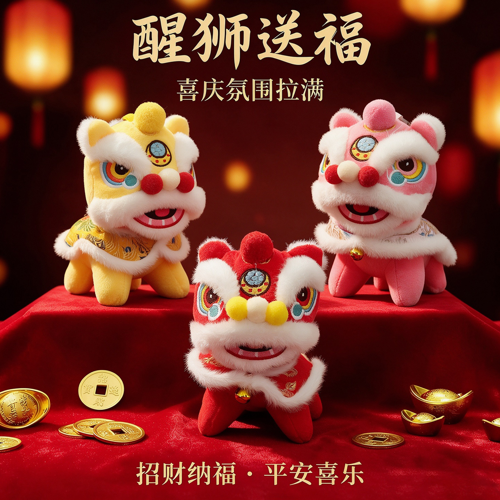 4寸玩偶网红萌披风醒狮挂件毛绒玩具公仔舞狮包包挂饰娃娃玩偶摆