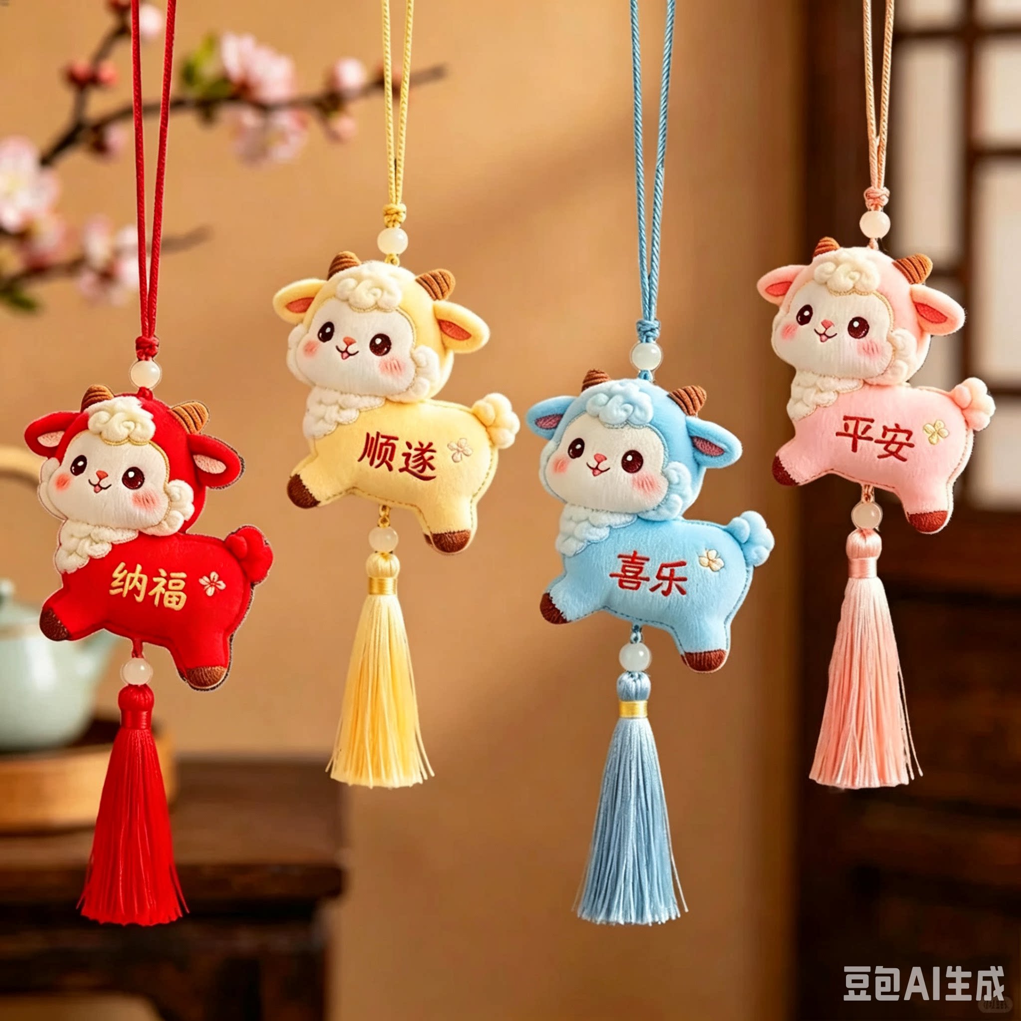 2027新年吉祥物羊年礼品毛绒玩具公仔五福小羊玩偶钥匙扣挂件礼物