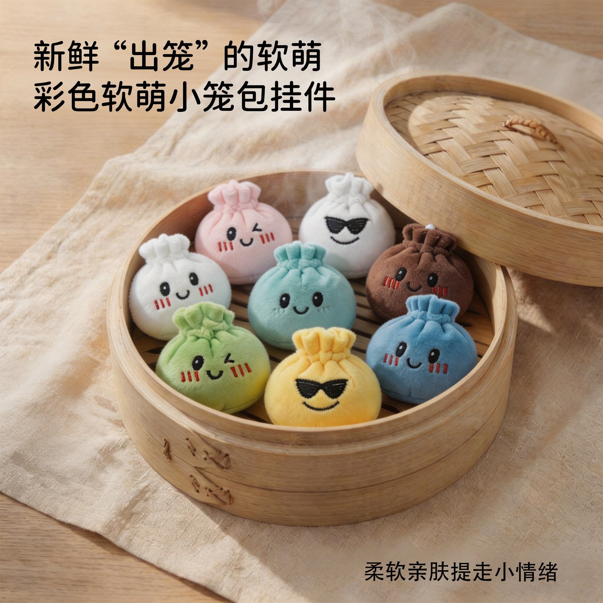网红可爱天津包子毛绒玩具挂件具小笼包美食公仔玩偶娃娃钥匙扣