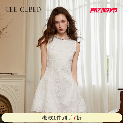 CEECUBED剪花烫银无袖连衣裙