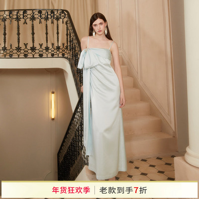 CEECUBED水蓝缎面吊带连衣裙
