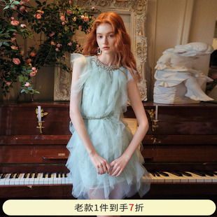 CEE 连衣裙 CUBED薄荷绿重工轻纱小礼服千层荷叶边无袖