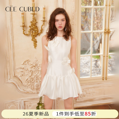 CEECUBED珍珠白无袖蓬蓬小礼裙
