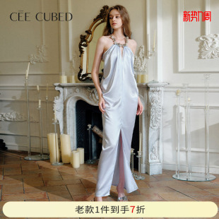 新款 CEE CUBED水波光感缎面挂脖开衩性感小礼裙2025春季