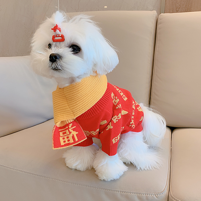 狗狗新年过年衣服喜庆红色秋冬装