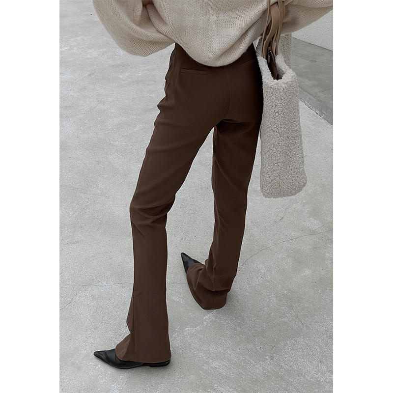 AIYALIU 前短后长马蹄复古微喇叭烟管裤高腰显瘦黑色西装裤女冬