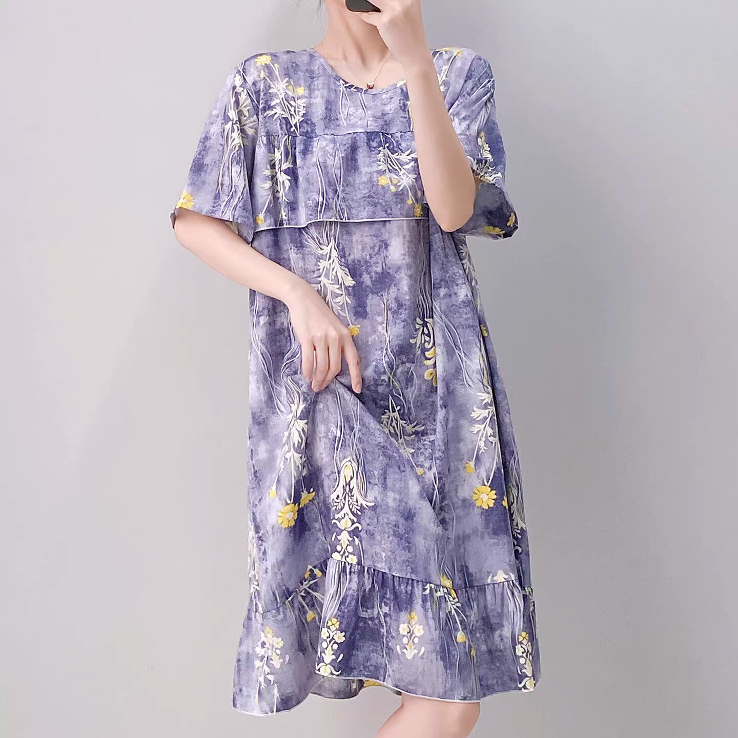 妈妈防突点睡衣棉绸睡裙