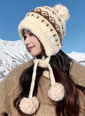 东北哈尔滨防寒帽子新疆禾木下雪玉龙雪山雪景氛围感穿搭护耳帽冬