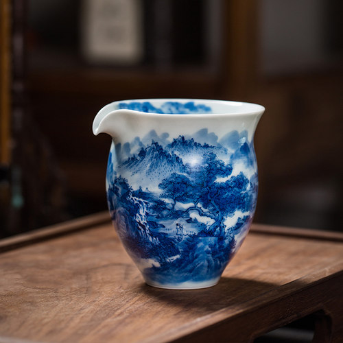 枭窑手工手绘山水公杯杯柴窑