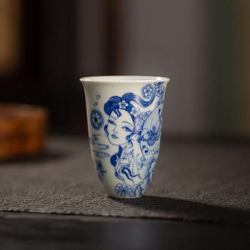 枭窑手工手绘揽月闻香杯