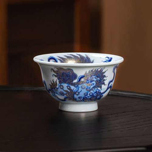 枭窑手工手绘青花釉下彩主人杯