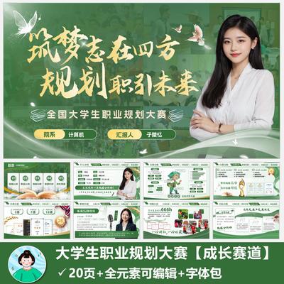高端大学生职业生涯规划PPT模版【绿色版】自动发货