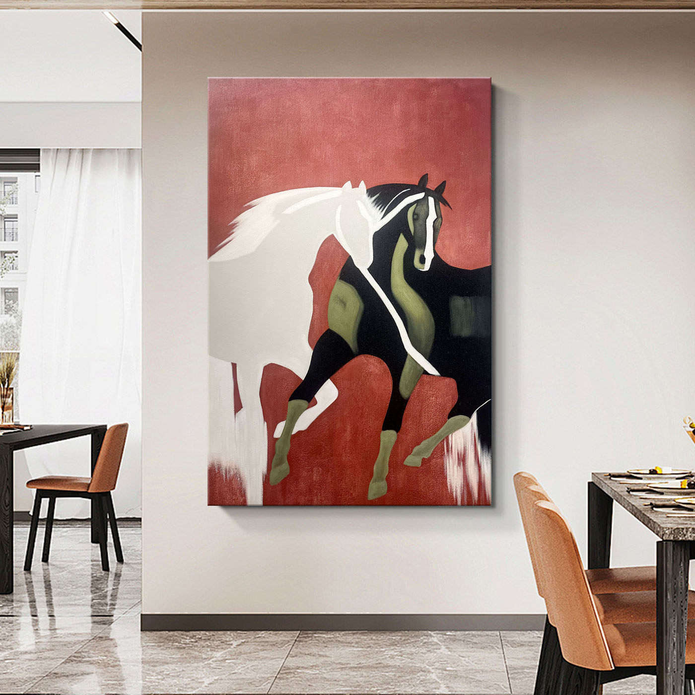 纯手绘油画玄关装饰画抽象马现代轻奢餐厅挂画立体客厅背景墙画