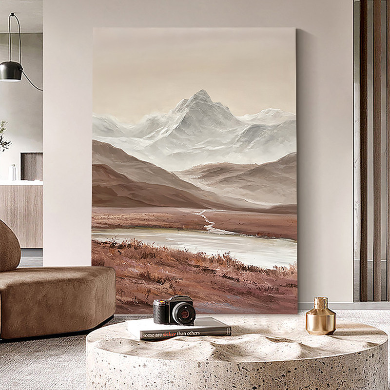 手绘油画现代极简玄关客厅山水大幅立体装饰画侘寂风抽象风景挂画