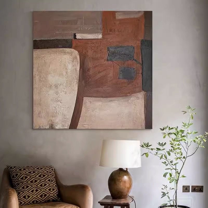 YE手绘肌理油画侘寂赤贫风玄关极简抽象轻奢现代客厅餐厅走廊挂画