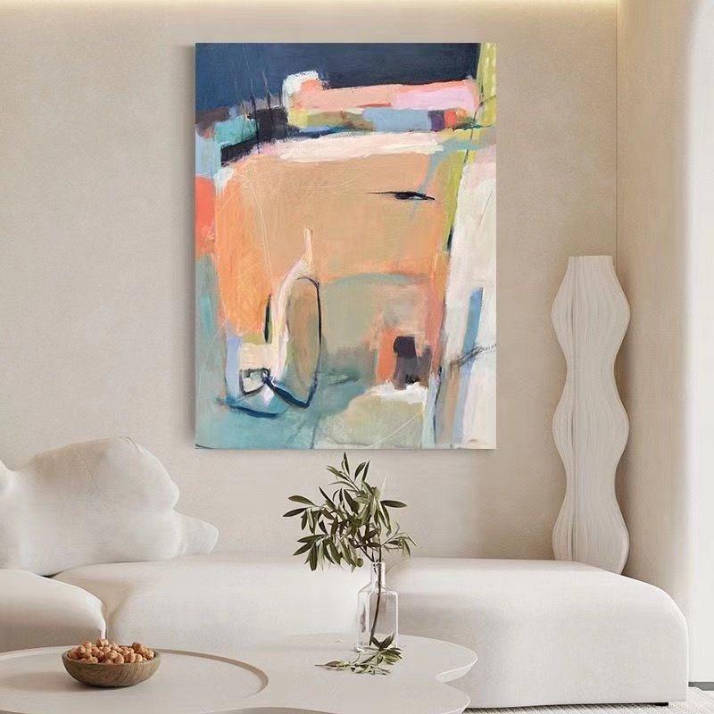 MB.手绘油画奶油风彩色抽象挂画客厅简约肌理装饰画玄关餐厅壁画