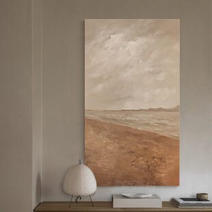 玄关走廊楼梯间长条手绘油画海滩客厅抽象装饰画别墅酒店肌理挂画