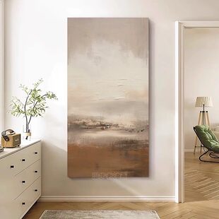纯手绘油画|和煦|入户玄关长条抽象肌理装饰画侘寂风走廊楼梯挂画