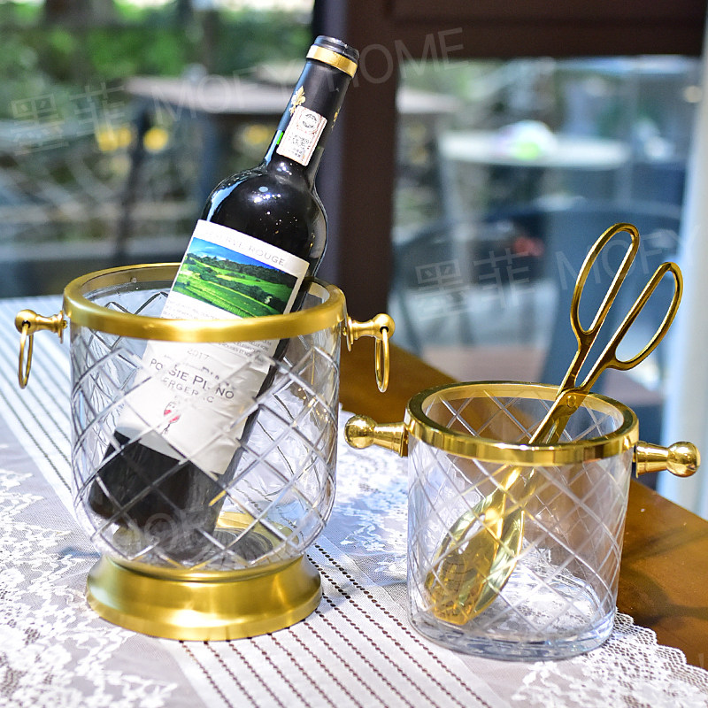 轻奢黄铜香槟桶酒柜吧台玻璃冰桶家用食用冰块红酒冰镇啤酒桶高档