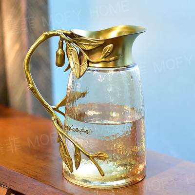 黄铜玻璃凉茶水壶大容量冷水壶家用复古创意花瓶装饰品桌面摆件