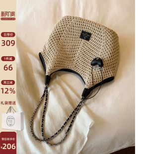 南风Chio2nd 蜜蜡绳高级手工草编包包女秋手提编织包单肩包 牛皮