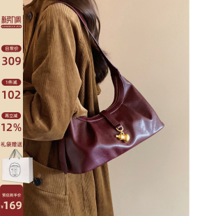 南风Chio2nd 顿河秋阳托特包包女酒红色复古褶皱腋下包单肩斜挎包
