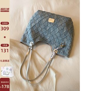 南风Chio2nd 浅草絮语托特包包女春夏上班通勤包牛仔蓝手提单肩包