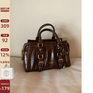 胡桃舞会手提包包女复古油蜡小方包通勤单肩包斜挎包 南风Chio2nd