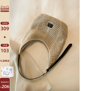 南风Chio2nd 牛皮+蜜蜡绳高级手工草编包包女春夏单肩斜挎编织包