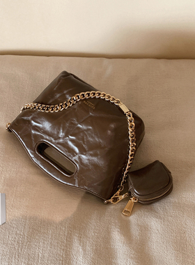 南风Chio2nd 浪漫深秋托特包包女春夏棕色油蜡皮手提单肩斜挎小包