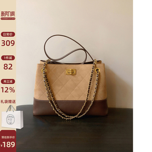 南风Chio2nd 枫絮秋阳托特包包女春夏麂皮小众菱格链条单肩斜挎包