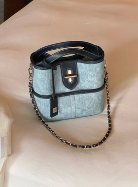 南风Chio2nd 蓝调时分水桶包包女款夏天做旧牛仔手提包单肩斜挎包