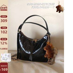 南风Chio2nd 流金时光托特包包女黑色菱格包通勤百搭单肩斜挎大包