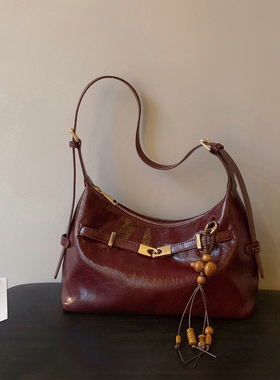 南风Chio2nd 镜红湖泊托特包包女2026新款凯莉风油蜡皮单肩斜挎包