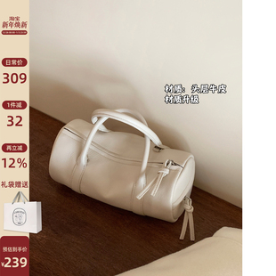 南风Chio2nd 头层牛皮云朵诗语圆筒包包女复古真皮手提单肩斜挎包