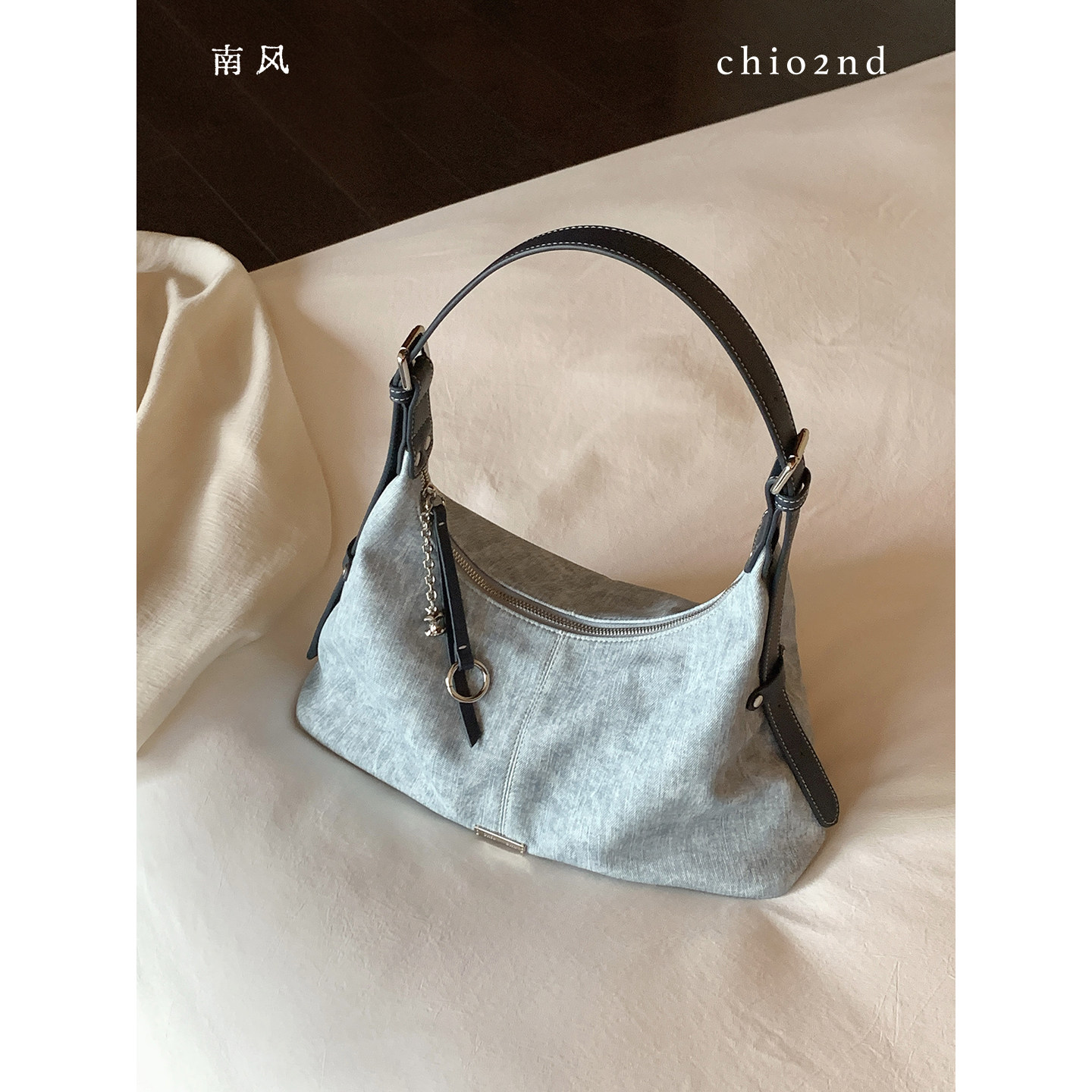 南风Chio2nd 海屿晴空托特包包女夏季做旧牛仔休闲大包单肩斜挎包