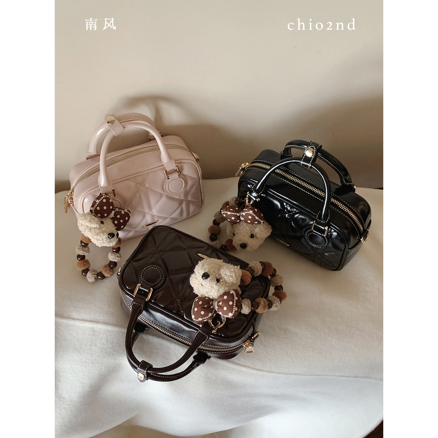 南风Chio2nd 琥珀棕旅枕头包包女2026新款菱格手提包单肩斜挎小包