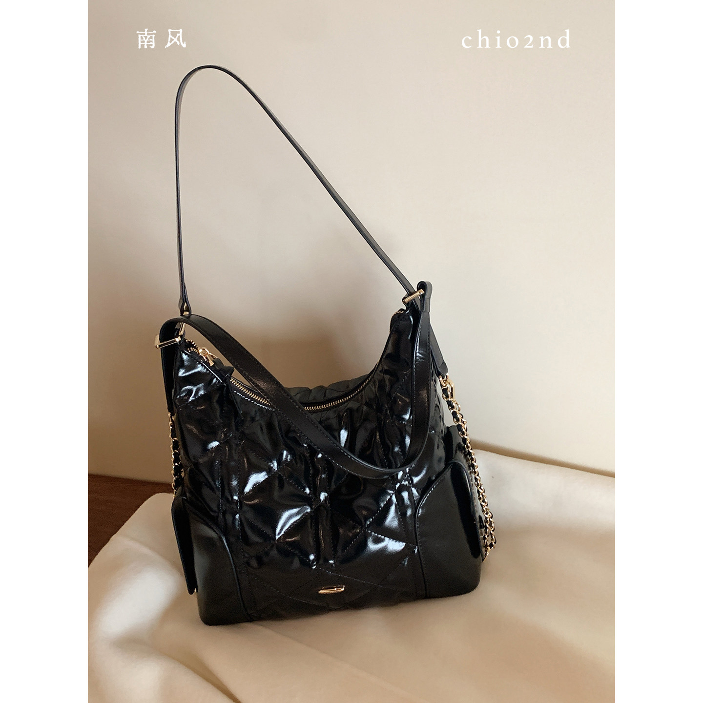 南风Chio2nd 贵气流金托特包包女复古菱格hobo包通勤单肩斜挎大包