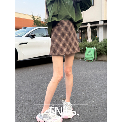 【恩佳专享】菱形格纹半身裙送定制腰带KX10Q-7093