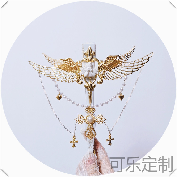 原创Lolita扇子华丽复古珠链折扇茶会花嫁漫展cos道具拍照摄影