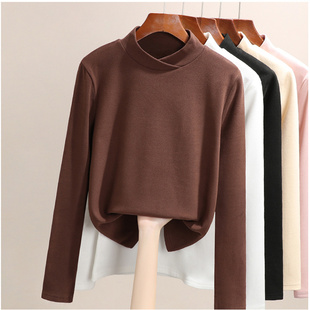 百搭t恤女上衣 德绒半高领打底女秋冬内搭2025年新款 300斤大码