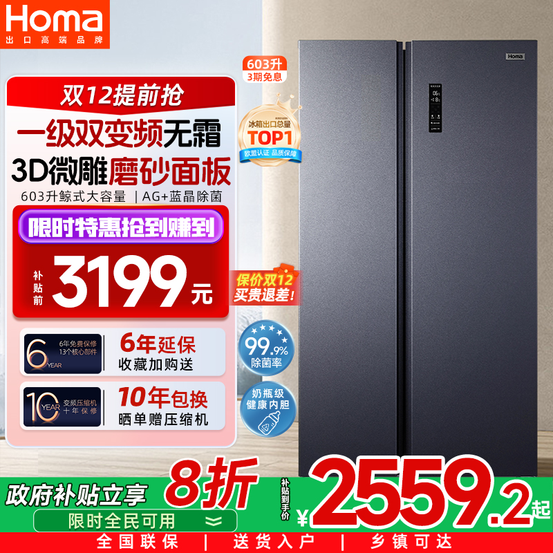 奥马603L一级双变频除菌净味冰箱