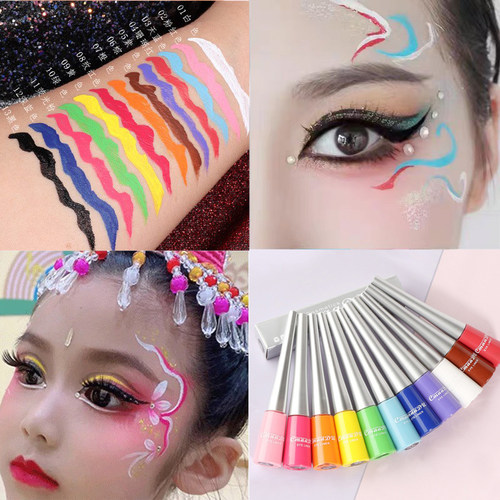 彩色眼线液cos舞台妆白色黄色紫色蓝色绿色红儿童表演出脸部彩绘