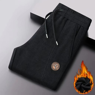 美式复古加绒卫裤男款韩版潮流秋冬季厚款工装束脚男裤子宽松长裤