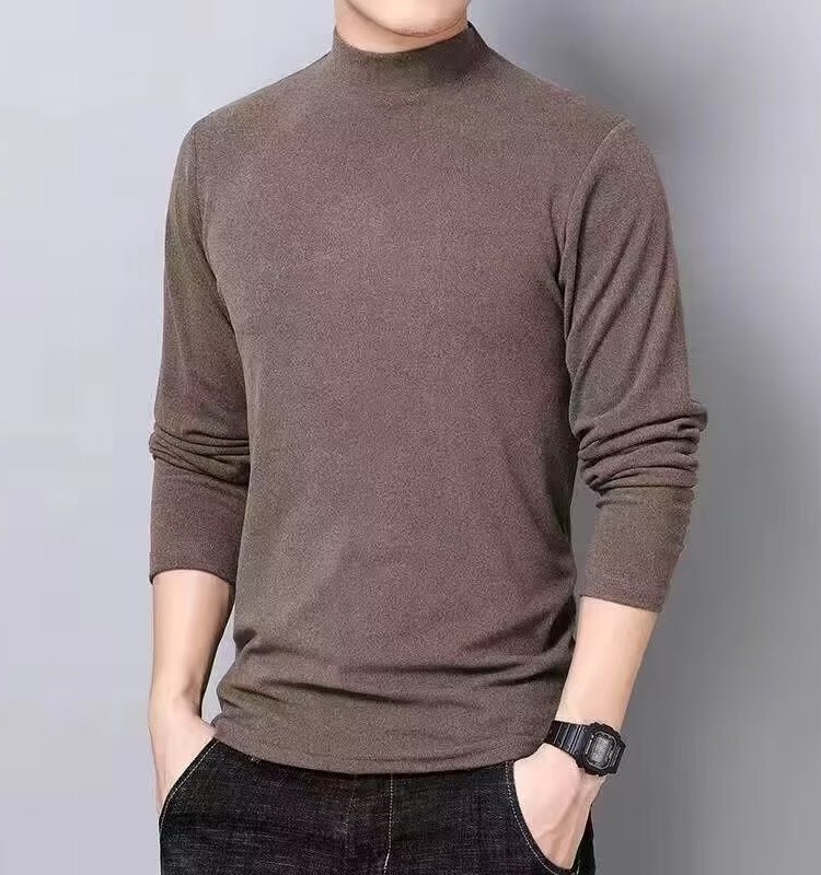 양면 독일 벨벳 보온 속옷 겨울 남성용 베이스 레이어 셔츠 하프 터틀넥 슬림 긴팔 티셔츠 트렌디하고 활용도가 높은 가을 의류