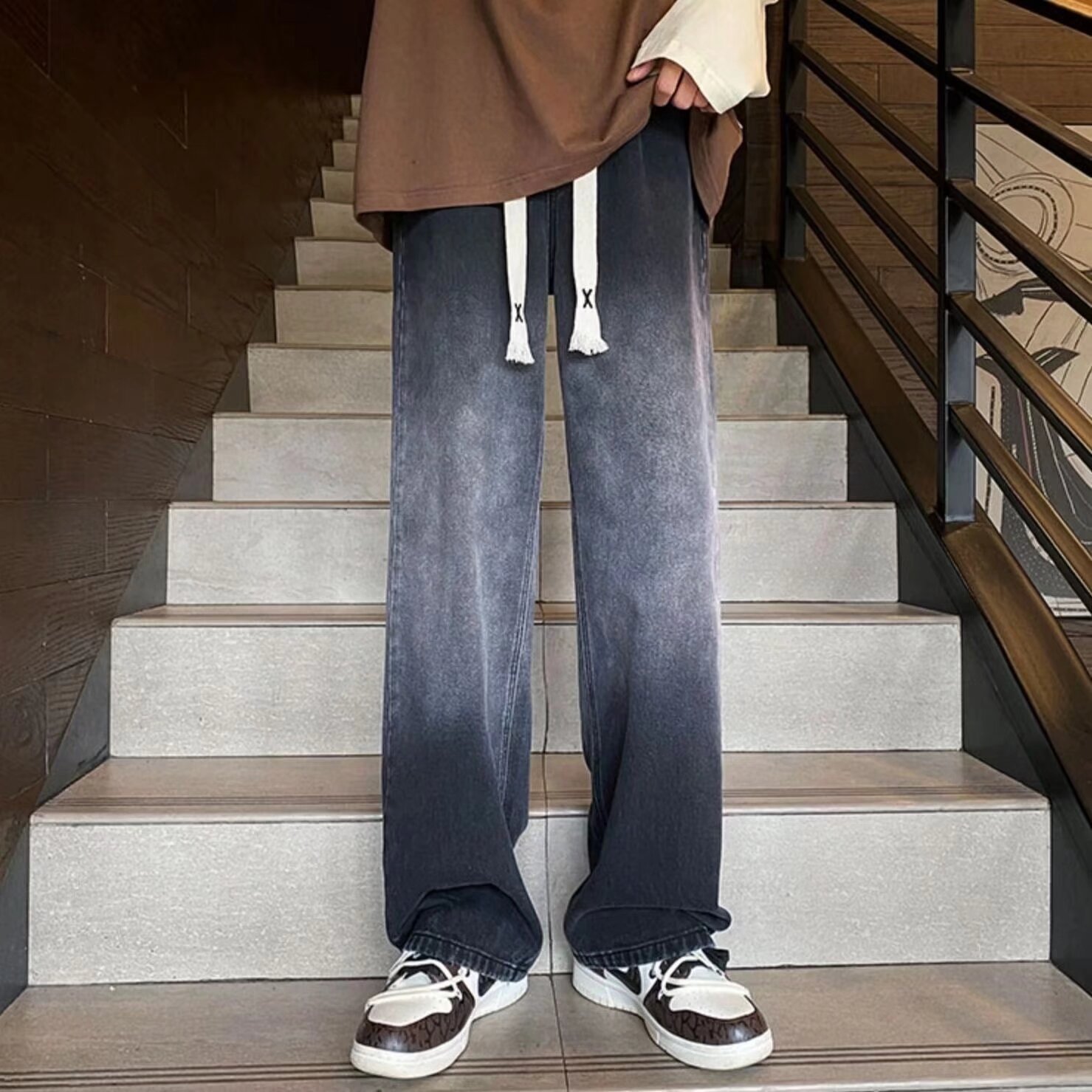 潮牌牛仔裤男宽松春秋季新款广州新塘镇百搭阔腿港风潮流休闲长裤