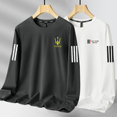 韩版 潮流宽松薄款 圆领套头大码 三杆t恤男春秋季 长袖 简约外套休闲